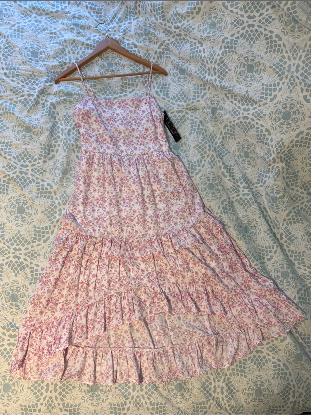 Trixxi Pink and White Floral High-Low Dress